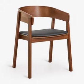 Set Van 4 Eettafelstoelen Met Armleuningen Van Eikenhout Olsen Donker Hout & Kunstleren Zwart - Sklum