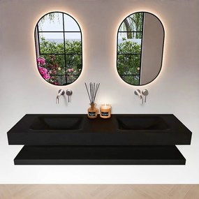 Zaro Alan badmeubel 160cm met planchet urban en vrijhangende wastafel cloud dubbel zonder kraangat urban