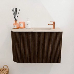 Mondiaz Joya DLux 60cm toiletmeubel ronding links walnut met wastafel faye rechts 1 kraangat frappe