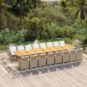 vidaXL 17-delige Tuinset met kussens poly rattan beige