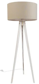 Vloerlamp tripod wit met stoffen kap lichtbruin 50cm - Tripod Classic Landelijk, Modern E27 rond Binnenverlichting Lamp