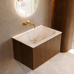 Mondiaz Kurve-dlux 70cm badmeubel dusk met 1 lade en wastafel big small midden zonder kraangat frappe