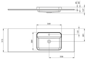 Sapho Brahea wastafel 145x50cm solid surface wit mat met brede rand en kraangat rechts