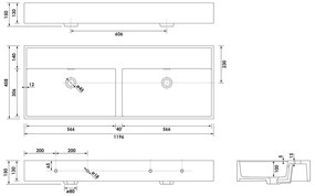 Brauer Gravity dubbele wastafel mineraalmarmer 120cm zonder kraangat wit glans