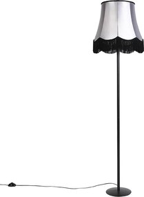 Retro vloerlamp zwart Granny kap zwart met grijs 45 cm - Simplo