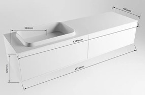 Mondiaz Erin 150cm badmeubel Antracite met 2 lades en witte wastafel links zonder kraangaten