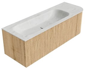 Mondiaz Kurve-dlux 135cm badmeubel ronding rechts oak met 1 lade en deur en wastafel big medium kraangat links opalo