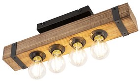 Industriële plafondlamp hout met staal 4-lichts - Reena