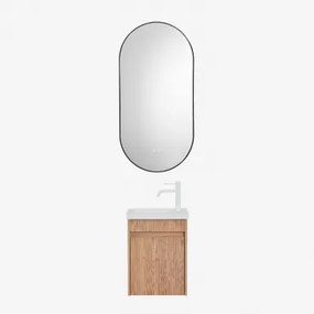Narek Zwevend Houten Badkamermeubelset Met Geïntegreerde Wastafel Ash Brown & Ovale Led En Anticondens Zwart 50x100 Cm Asteiro & Wit ?20 Cm - Sklum