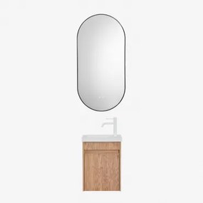 Narek Zwevend Houten Badkamermeubelset Met Geïntegreerde Wastafel Ash Brown & Ovale Led En Anticondens Zwart 50x100 Cm Asteiro & Wit - Sklum