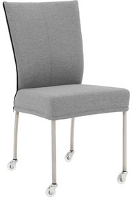 Goossens Eetkamerstoel Funk RVS Poten grijs stof leuning en Transparant skater wiel met rvs kapmet wielen, modern design