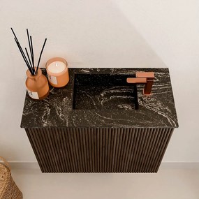 Mondiaz Joya DLux 50cm toiletmeubel walnut met wastafel faye rechts 1 kraangat lava