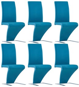 vidaXL Eetkamerstoelen met zigzag-vorm 6 st kunstleer blauw