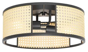 Oosterse plafondlamp zwart met rotan 40 cm - Akira Retro E27 rond Binnenverlichting Lamp