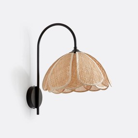 Bloemblad wandlamp in staal en rotan, Lola