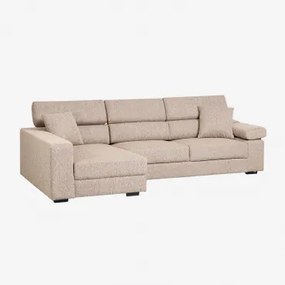 Linker 3-zits Chaise Longue Bank Met Verstelbare Hoofdsteun En Uitschuifbare Zitplaatsen Aramis Bouclé Tarwebruin - Sklum