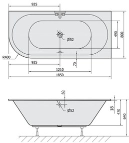 Polysan Viva Slim inbouw hoekbad rechts 185x80x47cm wit