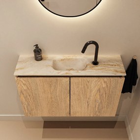 Mondiaz Ture DLux toiletmeubel 80cm washed oak met wastafel frappe midden met kraangat