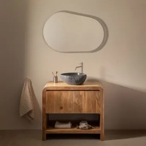 Vacry Houten Badkamermeubelset Acacia Bruin & Ovaal Led En Anticondens 100x80 Cm Riben & Geborsteld Grijs ↑30 Cm Met Aftapkraan Zonder Overloop Orveta