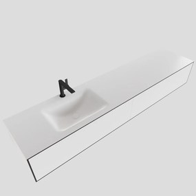 Zaro Lagom volledig naadloos solid surface onderkast 200cm mat zwart met 2 lades Push tot open. Compleet met solid surface wastafel met 1 kraangat(en)