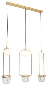 Art deco hanglamp goud met wit glas 3-lichts - Isabella