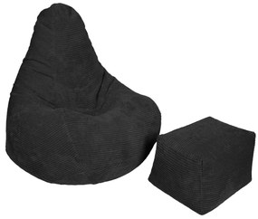 Highback Zitzak Stoel incl. Poef Corduroy Stof - Black