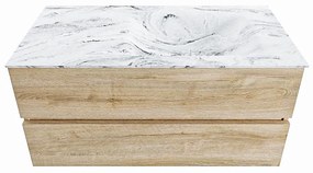 Mondiaz Vica DLux badmeubel 100cm washed oak 2 lades met wastafel glace rechts zonder kraangat