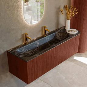 Mondiaz Kurve-dlux 145cm badmeubel ronding rechts ruby met 1 lade en deur en wastafel big large links 2 kraangaten lava