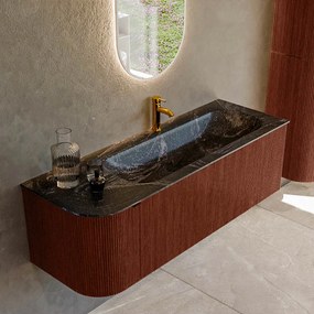 Mondiaz Kurve-dlux 135cm badmeubel ronding links ruby met 1 lade en deur en wastafel big medium kraangat rechts lava