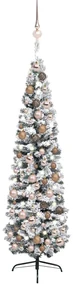 vidaXL Kunstkerstboom met LED's en kerstballen smal 180 cm groen