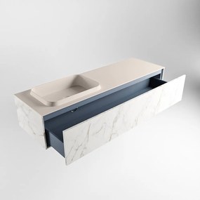 Mondiaz Erin 150cm badmeubel Carrara met 1 lade en beige wastafel links zonder kraangaten