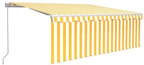 vidaXL Luifel handmatig uittrekbaar met rolgordijn 4x3 m geel en wit