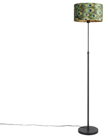 Zwarte vloerlamp met velours kap pauw met goud 35 cm - Parte