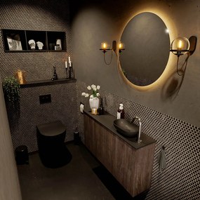 Mondiaz Fowy toiletmeubel 100cm dark brown met zwarte waskom rechts en kraangat