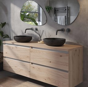 Saqu Gaia badmeubel incl. afdekblad 160x51x62cm naturel eiken – aluminium greeplijst