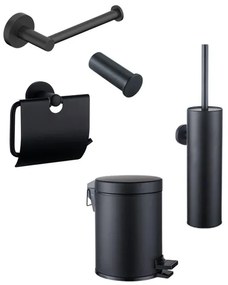Fortifura Calvi Toiletset 5-delig - toiletrolhouder - reserverolhouder - toiletborstelhouder - handdoekhaak - pedaalemmer - mat zwart SW1183143/SW639935/SW1111541/SW1211586/SW1111577