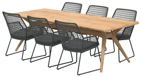 4 Seasons Outdoor Babilonia eetset met Belair teak tafel 240 cm Tuinset houtkleur weerbestendig