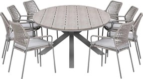 Garden Impressions Natas tuinset 9-delig taupe - Tulli tuintafel 280x140 cm - light teak vironwood
