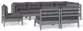 vidaXL 8-delige Loungeset met kussens massief grenenhout grijs