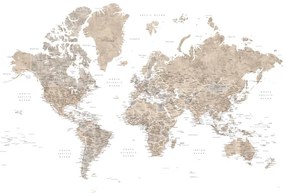 Kaart Neutral watercolor detailed world map with cities, Abey, Blursbyai