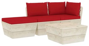 vidaXL 4-delige Loungeset met kussens pallet vurenhout