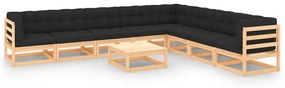 vidaXL 9-delige Loungeset met antracietkleurige kussens grenenhout