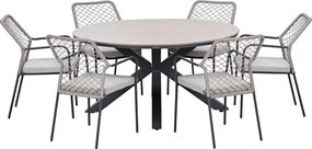 Garden Impressions Ross tuinset sand 6-delig - Tulli tuintafel light teak look Ø148 cm