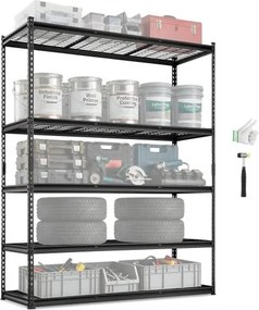 VEVOR Opbergrek 5-laags verstelbaar, 907,2 kg capaciteit garageplank, metalen organizer draadplank zwart 152,4 x 61 x 198,1 cm voor keuken, voorraadkast, kelder, badkamer, wasruimte