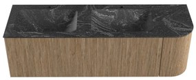 Mondiaz Kurve-dlux 145cm badmeubel ronding rechts dusk met 1 lade en deur en wastafel leaf dubbel/links 2 kraangaten lava