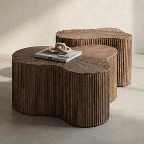 Teak Salontafelset Met Ribbels - 77 X 60cm.