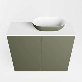 Mondiaz Fowy toiletmeubel 60cm army met legergroene waskom rechts en kraangat