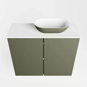Mondiaz Fowy toiletmeubel 60cm army met legergroene waskom rechts en kraangat