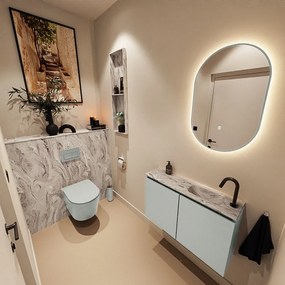 Mondiaz Ture DLux toiletmeubel 80cm greey met wastafel glace rechts met kraangat