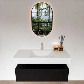 Zaro Alan badmeubel 110cm urban 1 lade met vrijhangende wastafel cloud midden 1 kraangat talc